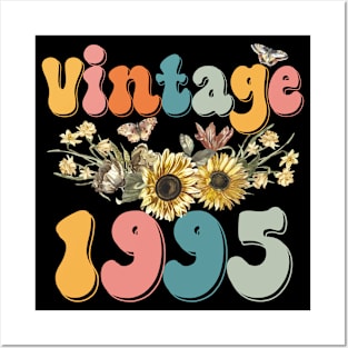 Vintage 1995 Sunflower Floral Retro Groovy 28th Birthday Posters and Art